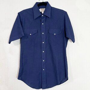 Vintage Ruddock Shirts Blue Denim Short Sleeve Pearl Snap Shirt Size 15 XL‎ Tail